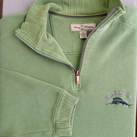 Tommy Bahama Other - Tommy Bahama Green Sailfish Crest Logo Half-Zip Sweatshirt Mens XL cotton VTG